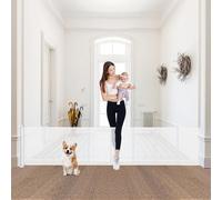 Extra Wide Retractable Baby Gates 24" H x 100" Short Dog Gates for Passing - Reinforced Long Mesh Pet Gate with Support Rods, Gates