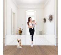 Bingguz 24 Tall X 100 Extra Wide Short Dog Gates to Step Over, Extra Long Short Pet Gate for Doorways, Small Puppy Gates for The House Mesh Doggie Gates for Indoors Outdoor, White