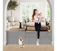 Bingguz 24 Tall X 80 Wide Retractable Baby Gates, Short Dog Gates to Step Over, Reinforced Mesh Pet Gate with Support Rods, Small Puppy Gates for The House, Gray