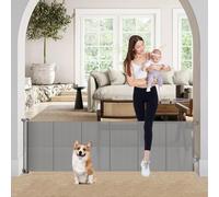 Retractable Baby Gates 24 Inch Tall, Short Dog Gates to Pass, Expands from 0 to 80 Inch Wide, Reinforced Mesh Pet Gate with Support Rods,