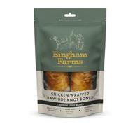 Bingham Farms Chicken Wrapped Rawhide Knot Bone Dog Treat - Dental Chew, Nutritious, Natural Flavour, High Protein - Medium - 2 pk 160 g