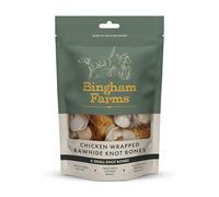 Bingham Farms Chicken Wrapped Rawhide Knot Bone Dog Treat - Dental Chew, Nutritious, Natural Flavour, High Protein - Small - 6 pk 90g