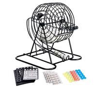 Bingo Ball Cage - Enhances Family Game Night Drawing, Rotating Selector Cradle, 21x21x20cm Dimension + 75 Numbered Tokens, Welded Wire Metal Frame Construct - For Party Events & Pubs