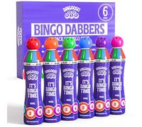 Bingo Dabbers Pack of 6 for Dotting Game Books, Tickets, Sheets & Cards - Sponge Tip Jumbo Bingo Pens with Bright Marker Ink - Screw Top, Non Leak Dot Markers - Long-Lasting Daubers for Game Night Fun