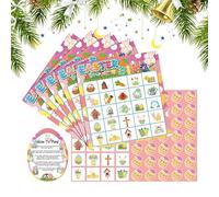 Bingo Game for Kids - Paper 16.8x17.3cm | Board Game, Easter Bingo for Family Church Classroom | Indoor Activity Cards, Stickers, Call Pieces, Party