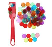 Bingo Lotto Game Set Bingo Chips Set, Counters with 100 Pcs Mix Color Chips and 1 pc Magnetic Wand,Clear Bing-o Counting Chip Plastic Markers,Bing-o Counters,for Board Games, Math,and Educational Fun