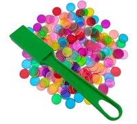 Bingo Lotto Game Set Bingo Chips Set, Counters with 100 Pcs Mix Color Chips and 1 pc Magnetic Wand,Clear Bing-o Counting Chip Plastic Markers,Bing-o Counters,for Board Games, Math,and Educational Fun