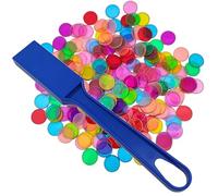 Bingo Lotto Game Set Bingo Chips Set, Counters with 100 Pcs Mix Color Chips and 1 pc Magnetic Wand,Clear Bing-o Counting Chip Plastic Markers,Bing-o Counters,for Board Games, Math,and Educational Fun