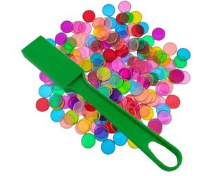 Bingo Lotto Game Set Bingo Chips Set, Counters with 100 Pcs Mix Color Chips and 1 pc Magnetic Wand,Clear Bing-o Counting Chip Plastic Markers,Bing-o Counters,for Board Games, Math,and Educational Fun