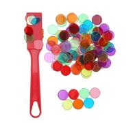 Bingo Lotto Game Set Bingo, Chips Set Transparent Counters With 100 Pcs Mix Color Chips and 1 pcs Red Magnetic Wand for STEM Learning Accessories, Alphanumeric Counting and Sorting Chess