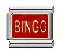 Bingo Red Silver Italian 9mm Link Stainless Steel Bracelet Charm Compatible With Nomination