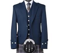 Bingo Sale Elegant Scottish Argyle Kilt Jacket & Waistcoat - Premium Serge Wool Highland Wear (UK, Numeric, 38, Regular, Regular, Navy)
