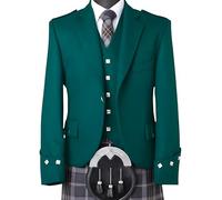 Bingo Sale Elegant Scottish Argyle Kilt Jacket & Waistcoat - Premium Serge Wool Highland Wear (UK, Numeric, 42, Regular, Regular, Green)