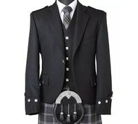 Bingo Sale Elegant Scottish Argyle Kilt Jacket & Waistcoat - Premium Serge Wool Highland Wear (UK, Numeric, 38, Regular, Regular, Black)