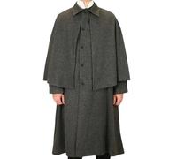 Bingo Sale Men’s Classic Wool Inverness Cape Coat - Full-Length Victorian Overcoat with Full Sleeves & Detachable Cloak (X-Large)