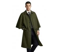 Bingo Sale Men’s Long Winter Inverness Cape Coat | Classic Tailored Wool Overcoat | Victorian-Style Formal Outerwear (L)