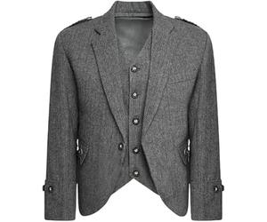 Bingo Sale New Men’s Grey Tweed Argyll Kilt Jacket with Waistcoat - Classic Scottish Highland Formal Outfit for Weddings (42 Regular)