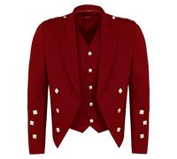 Bingo Sale Prince Charlie Men's Kilt Jacket and Vest - Traditional Evening Wear for Events and Weddings (UK, Numeric, 52, Regular, Regular, Red)