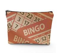 Bingo Theme,Travel Bag Makeup Case Cosmetic Bag,Pile of Graphic Game Cards Design,Linen Makeup Bag Great Gift for Travel,Orange Brown,7x9in