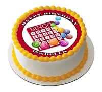 BINGO TICKET BOOK Premium Quality Edible Large 7.5 Inch Round Icing Cake Topper - Text can be Customizable - Make your Celebrations Memorable with Our Delightful Charming Cake Toppers D1