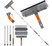 Bingobang 1.62M Window Squeegee Cleaner Kit with Telescopic Pole, 2-in-1 Long Extendable Window Cleaning Equipment with Interchangeable Cleaning Cloth, Shower Washing Tool for Indoor Outdoor Car Glass