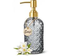 Bingobang Bathroom & Kitchen Glass Soap Dispenser with Hand Gold Pump 304 Rustproof Stainless Steel, 16 Oz Refillable Liquid Hand Wash Jar Dispenser Lotions Shampoo Bottle for Laundry Room (Grey)
