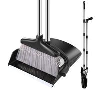 Bingobang Dustpan and Brush Set Long Handled ? Broom and Dustpan Set Reduce Bending Tall Lobby Dustpan and Sweeping Brush (Black-Grey)