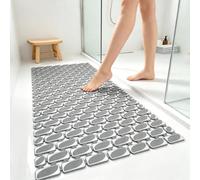Bingobang Large Shower Mat Non Slip Anti Mould for Elderly 90 x 40cm | TPE Long Bath Mat with Strong Suction Cups & Drain Holes, Cut to Size Bathroom Bathtub Mat, Machine Washable (Dark Grey)