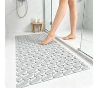 Bingobang Large Shower Mat Non Slip Anti Mould for Elderly 90 x 40cm | TPE Long Bath Mat with Strong Suction Cups & Drain Holes, Cut to Size Bathroom Bathtub Mat, Machine Washable (Grey)