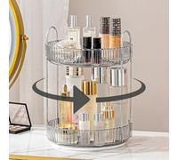 Bingobang Makeup Organiser 360 Rotating, Spinning 2 Tiers Skincare Cosmetic Organizer Acrylic Large, Tidy Storage Shelf for Perfume, Jewelery, Brush, Vanity Desk, Dresser, Bedroom, Bathroom (Grey)