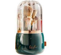 Bingobang Makeup Organiser Brush Holder 360 Rotating with Dustproof Lid, Spinning Cosmetic Organizer Acrylic, Storage for Lipstick, Lip Gloss, Eyeliner, Bedroom, Bathroom (Dark Green)