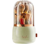 Bingobang Makeup Organiser Brush Holder 360 Rotating with Dustproof Lid, Spinning Cosmetic Organizer Acrylic, Storage for Lipstick, Lip Gloss, Eyeliner, Bedroom, Bathroom (Light Green)