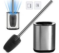 Bingobang Toilet Brush and Holder Set - 304 Stainless Steel, Silicone Brush Head, Cleaner for Bathroom (Silver)