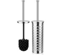 Bingobang Toilet Brush and Holder Stainless Steel, Long Lid Handle, Silver | Anti-splash Deep Cleaner Loo Brush Set with Quick Drying Leak-proof Sealed Base for Bathroom Cleaning