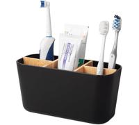 Bingobang Toothbrush Holder for Bathroom, Bamboo Electric Toothbrush and Toothpaste Holder with 5 Storage Slots, Toothbrush Caddy Organiser for Family Bathroom Countertop (Black)