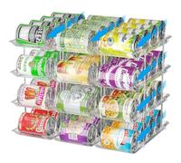 BingoHive Stackable 4 Tiers Can Organizer Pantry, Canned Food Holder for Fridge Holds 48 Cans, Free Combination & Automatic Rolling, Space Saving Storage for Refrigerator Kitchen Pantry, Clear