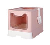 BingoPaw Cat Litter Tray Box: Foldable Top Entry Extra Large Cats Toilet with Lid - Hooded Kitten Litter Tray Easy Cleaning Drawer Design with Scoop Pink