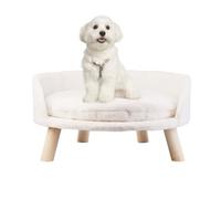 BingoPaw Cat Sofa Chair Bed: Elevated Nordic Pet Stool Bed with Removable Waterproof Mat - Raised Plush Fur Dog Kitten Couch with Wooden Legs Frame (Dia 60cm)