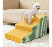 BingoPaw Dog Stairs for Small Dogs, 3 Steps, 40 cm High Pet Stairs with Removable Washable Cover, Non-Slip Base, Portable Dog Ramp, Cat Stairs for Sofa, Bed, Yellow, 40 x 63 x 40 cm