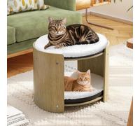 BingoPaw Elevated Cat Bed: 2-Tier Cat Stool for Indoor Cats, Beech Wood Frame Double Kitten Bunk Bed Pet Furniture with Super Soft Plush Mats More Thicker