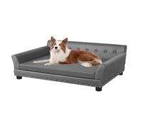 BingoPaw Elevated Large Luxury Leather Dog Sofa Couch Grey L(96X70cm) | Scratch Resistant Leather Pet Sofa Lounge Bed for Large Dogs up to 35kg, Wooden Frame Raised Puppy Chair with Cushion