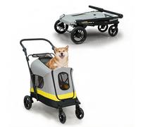 BingoPaw Foldable Medium Dog Stroller: Portable Pet Buggy Pushchair with 4 Heavy Wheels for Travel, Outdoor Walking, One-Click Folding Handle Puppy Pram with Breathable Mesh for Medium Dogs