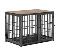 BingoPaw Wooden Dog Crate Indoor: 42inch Furniture Style Extra Large Pet Cage Pet Kennel End Table with Three Doors and Removable Tray for Large Dogs Black