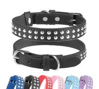 BINGPET Adjustable Dog Real Split Leather Studded Pet Dog Collar, Durable Doggy Collars for Small Medium Large Dogs - Black M