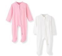 BINIDUCKLING Baby Boys Girls Double Zip Up Sleepsuit - Two-Way Zipper, Baby Footed Pajamas with Mitten Cuffs - Cotton Long Sleeve Onesie for Baby Grows 6-9 Month, Pink and Cream-White