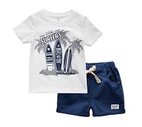 BINIDUCKLING Boy Short Sleeve T-Shirt and Shorts Set Kid 2Pcs Summer Outfit Beachwear Saiboat 5T
