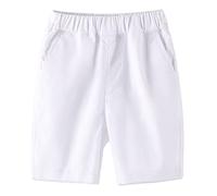 BINIDUCKLING Boys' Summer Elastic Waist Shorts - School Uniforms Pull-On Shorts for 4-16 Years, White, 6- 7 Years
