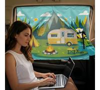 Binienty 2 Pack Rear Side Window Shade with Blackout and See-Through Modes, Designed for Kids Sleep Travel Comfort, Camper Print UV Sun Protection Side Automotive Window Sunshades