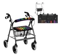 Binienty 3 Pcs Sets Walker Accessories Universal Rollator Walker Seat & Backrest Covers, Rollator Storage Under Seat Bag for Seniors, Rainbow Love Print