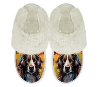 Binienty 3D German Shepherd Fuzzy Slipper Womens Mens House Slipper with Fur Edges Soft Winter Bedroom Slipper Shoes Knit Upper To Keep Your Feet Comfort and Breathable